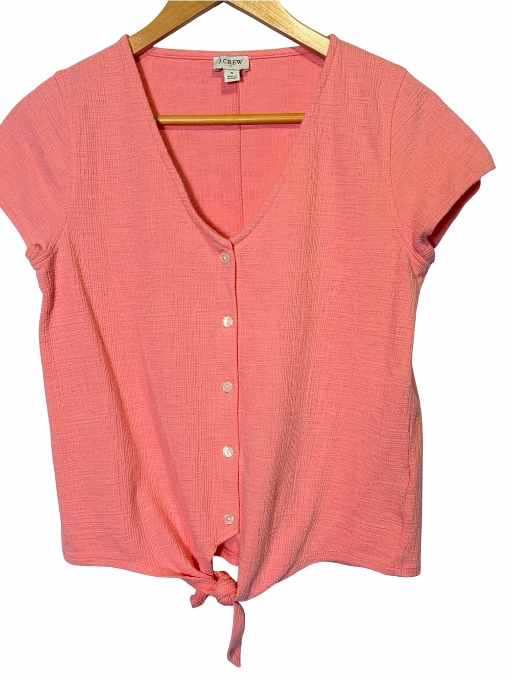 J. Crew Factory Button-Down Tie-Front Top in Pink/ Peach, Size S